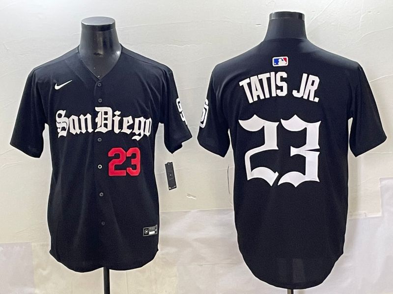 Men 2025 San Diego Padres #23 Tatis jr Black Five generations Joint Name Nike MLB Jersey style 6